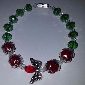 Handcrafted Holiday Angel Red Green Bracelet 7-3/4